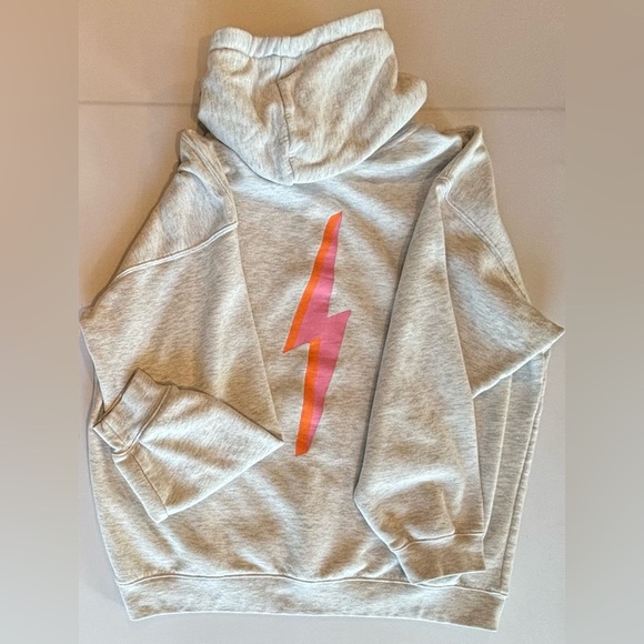 STARFIT Light Grey Oversized Zip Up Hoodie Sweatshirt w/ Lightning Bolt  XL/XXL - Picture 2 of 13